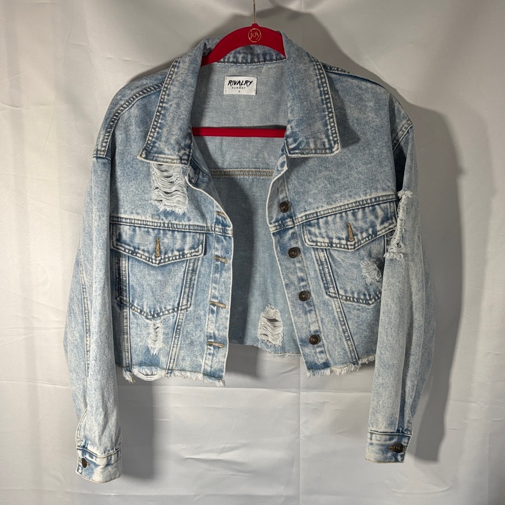 RTR COLLEGE DENIM JACKET Distressed SZ Small - Picture 7 of 9